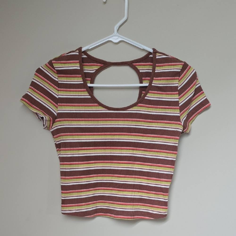 SO Women's Brown and Yellow Striped Crop Top